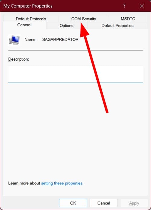 Вкладка COM Security в свойствах My Computer