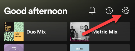 Нажмите значок шестерёнки в правом верхнем углу настроек Spotify.