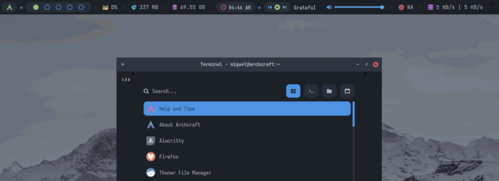 Минималистичный экран Archcraft с простым интерфейсом