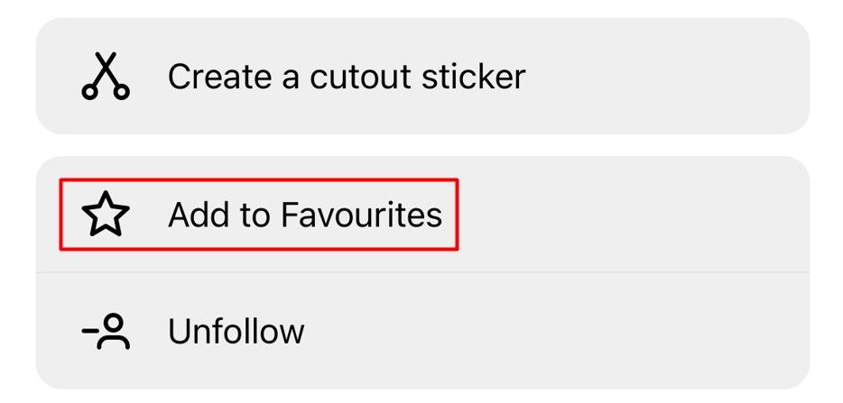 Кнопка «Добавить в Избранное» в мобильном приложении Instagram, показывающая, как собрать важные аккаунты.
