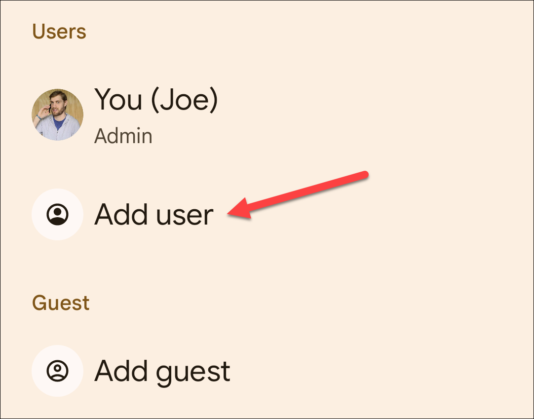 Выбор «Добавить пользователя».