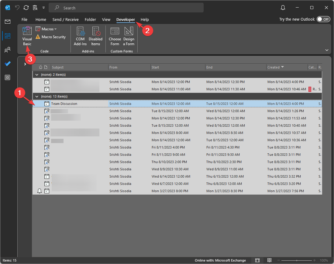 Запуск редактора VBA (Visual Basic) из Outlook