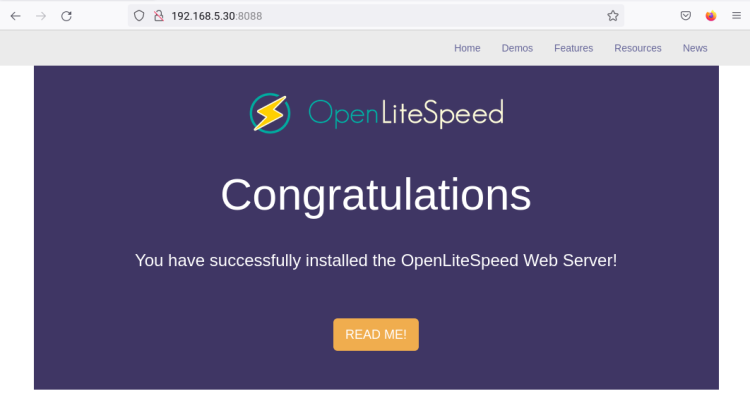 Страница index OpenLiteSpeed на порту 8088