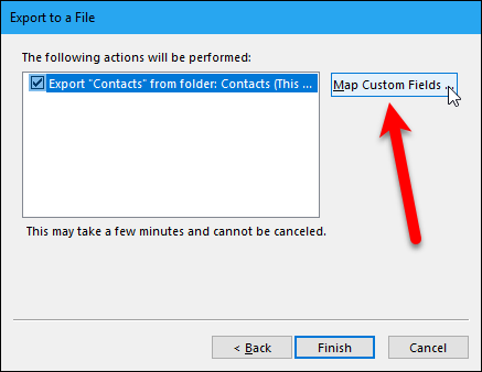 Кнопка Сопоставить поля перед экспортом из Outlook