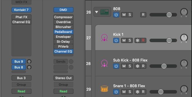 Track Stack в Drum Machine Designer со сторонним инструментом