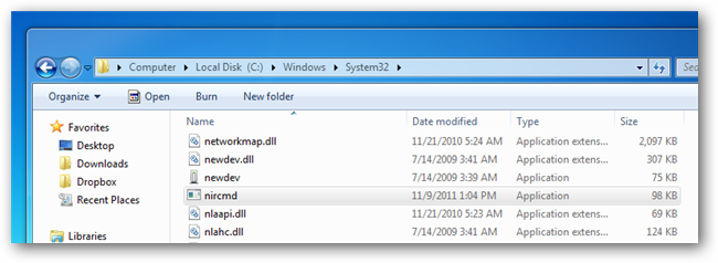 Скопируйте nircmd.exe в C:WindowsSystem32