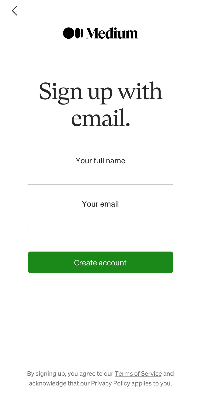 Регистрация по электронной почте на Medium