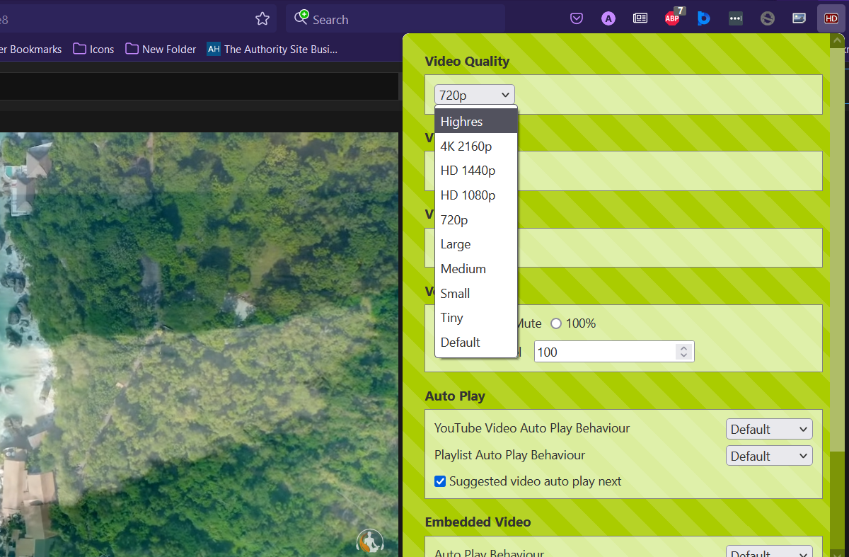 Выбор постоянного качества в Firefox с расширением YouTube High Definition