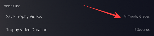 Секция Video Clips с опцией Save Trophy Videos