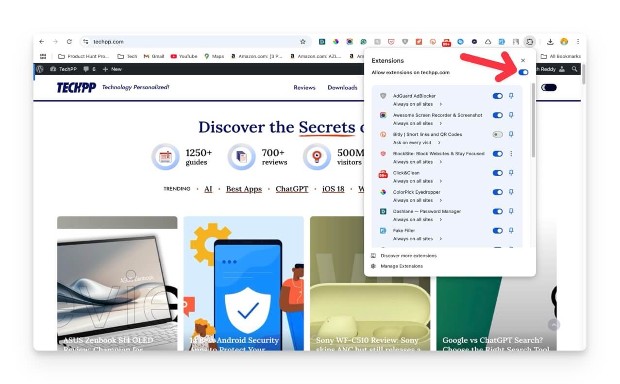 Отключение всех расширений одновременно