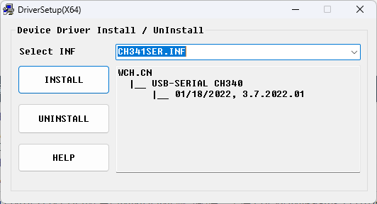 Окно установки драйвера