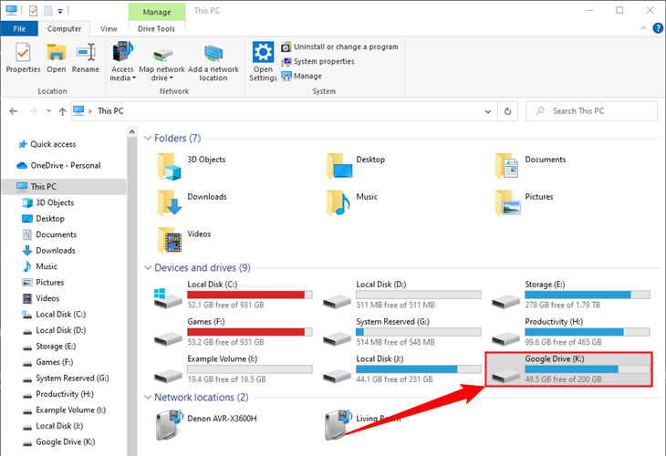 The virtual drive Google Drive created. 