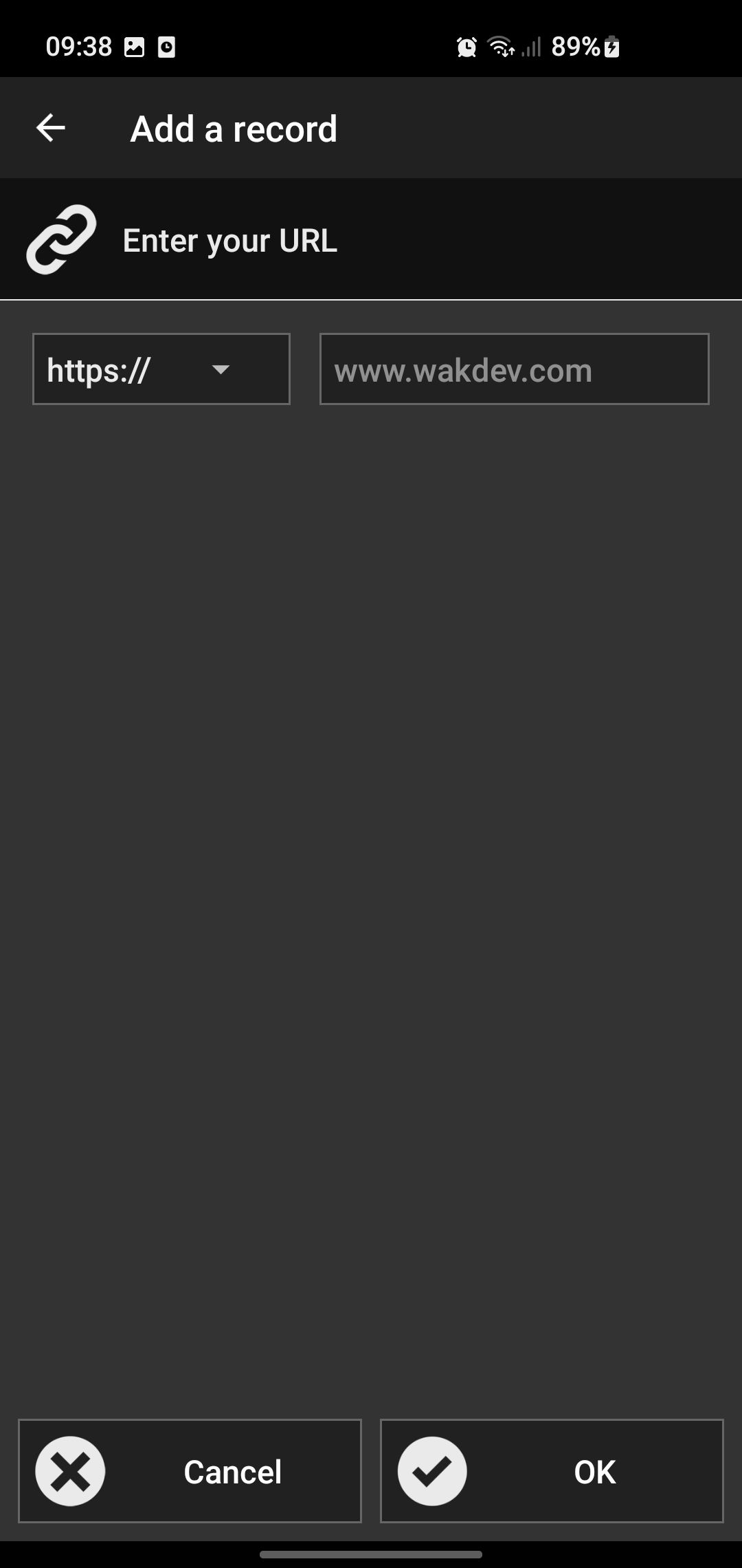 Окно ввода URL в NFC Tools