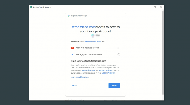 Окно входа в систему Streamlabs с выбором платформы
