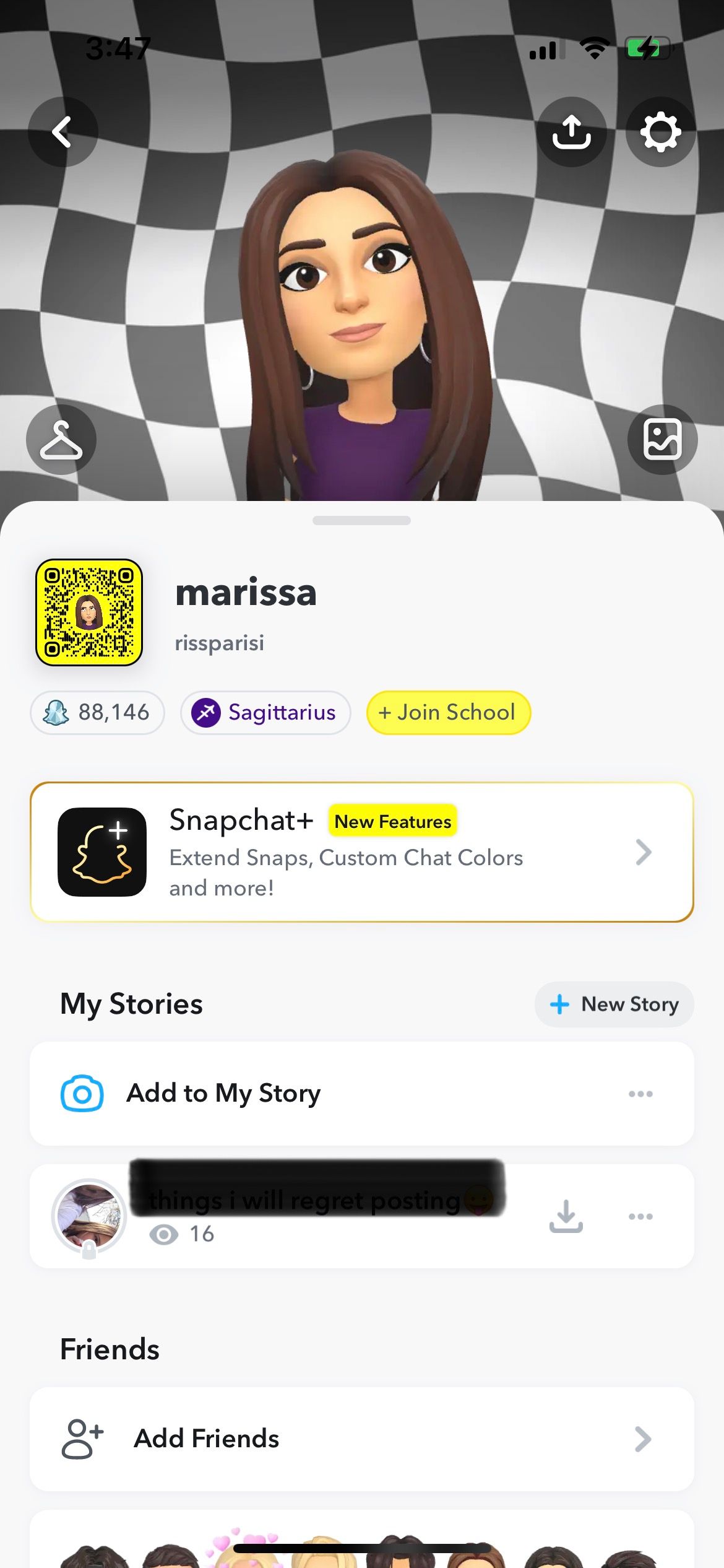 Меню профиля Snapchat