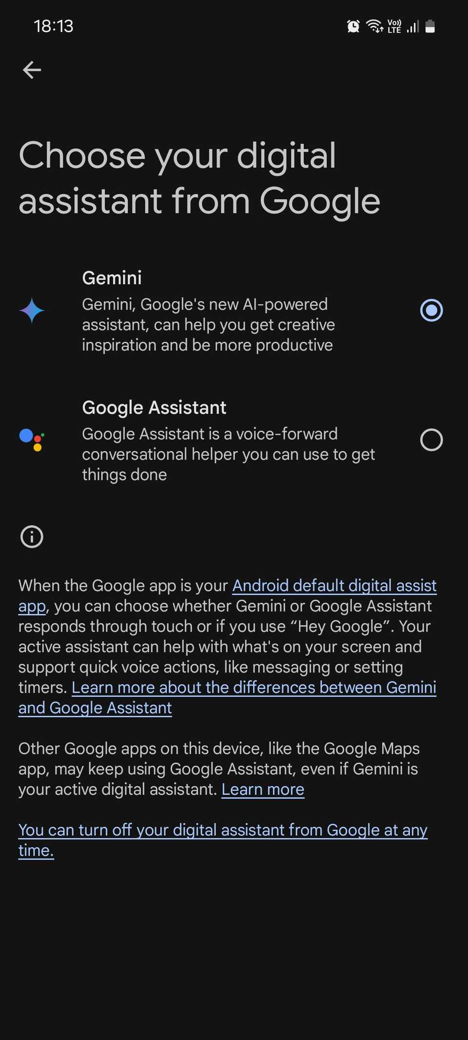 Меню цифровых помощников от Google на Android