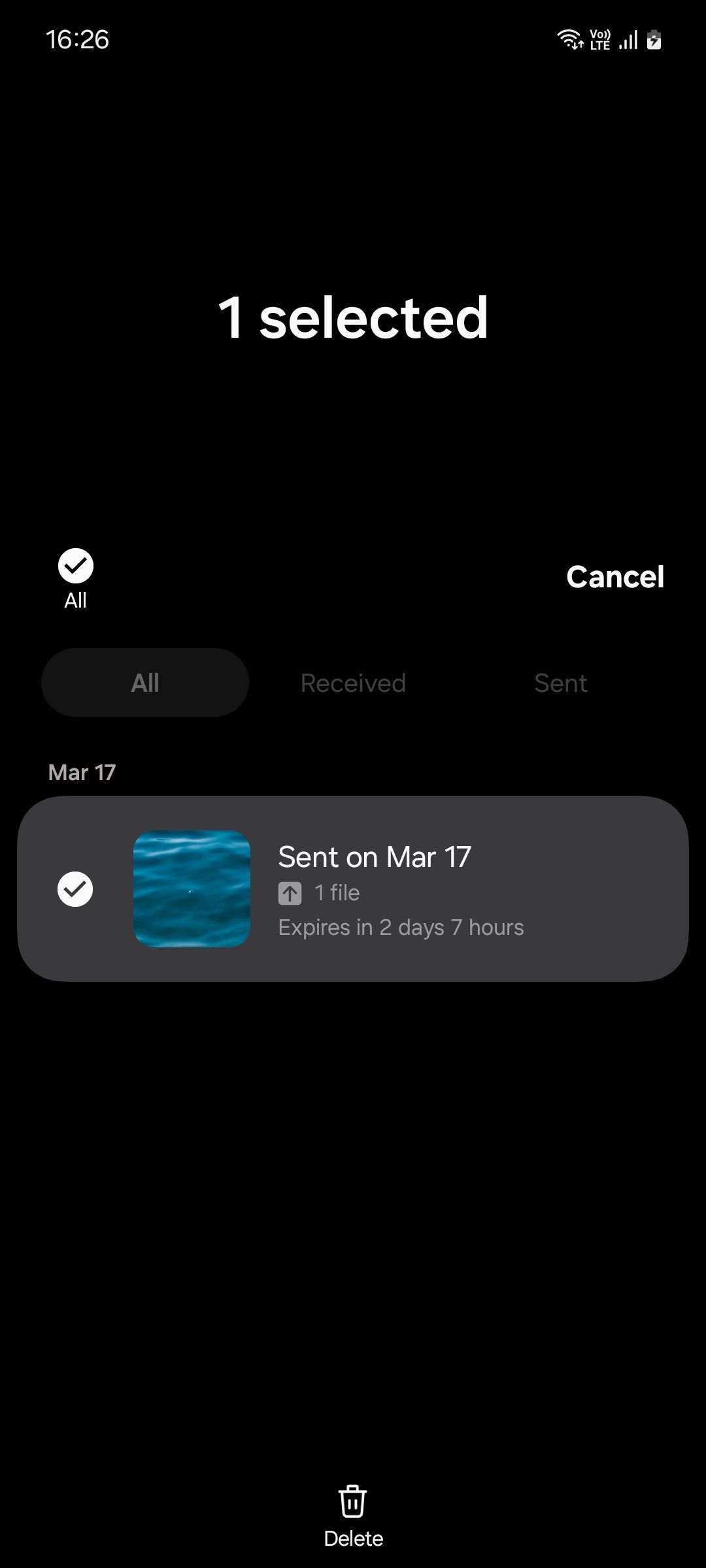 Удаление общего файла через Quick Share в One UI 6.1