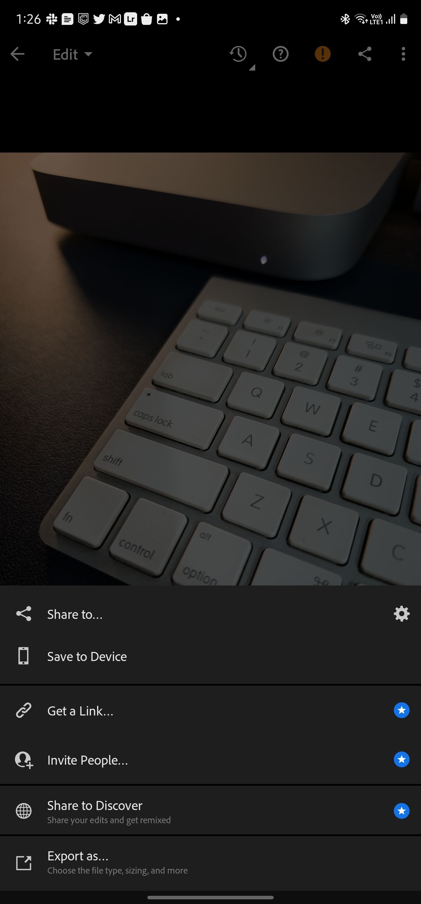 Параметры экспорта в Adobe Lightroom для мобильных