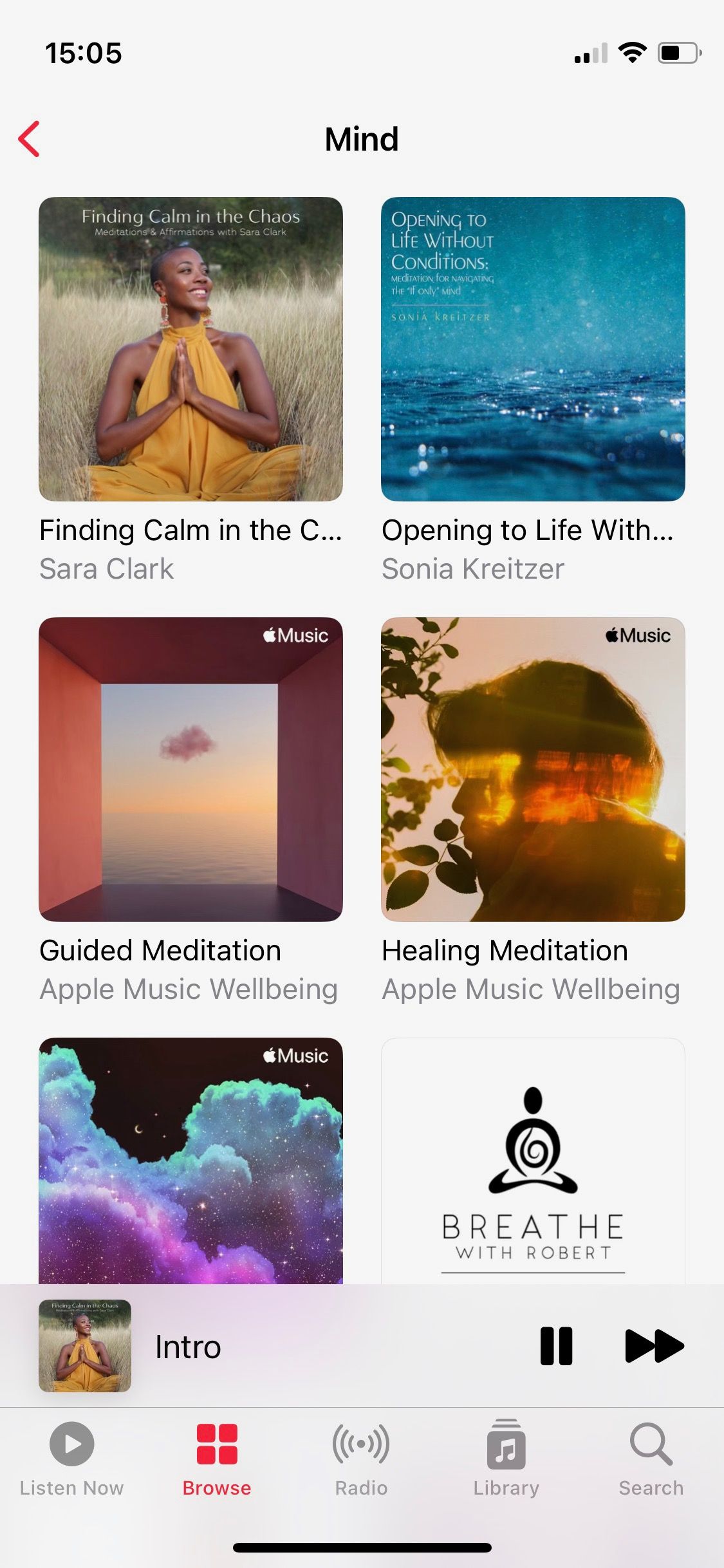 Скриншот раздела Mind в Apple Music Wellbeing