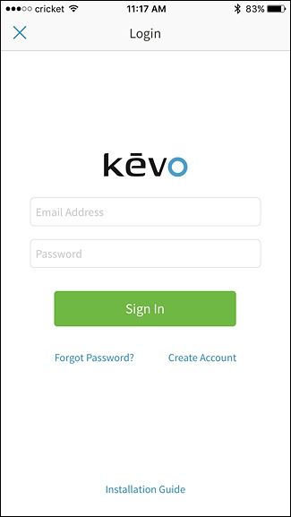 Форма создания учётной записи Kevo