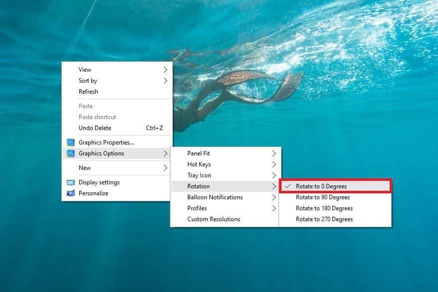 Опция поворота экрана в графических настройках