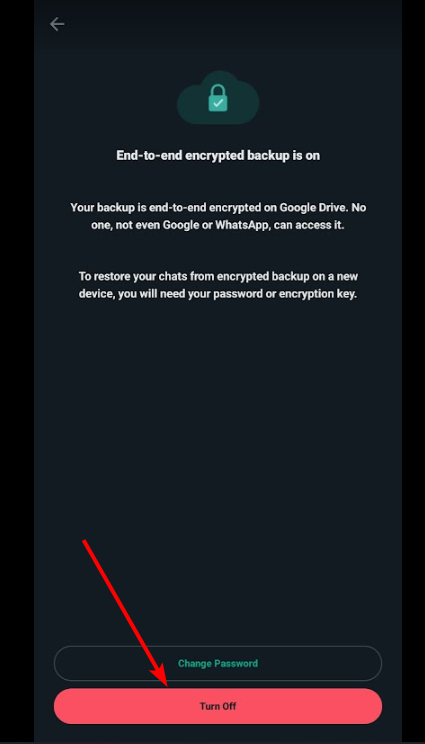 Кнопка Отключить резервное копирование с шифрованием — Android
