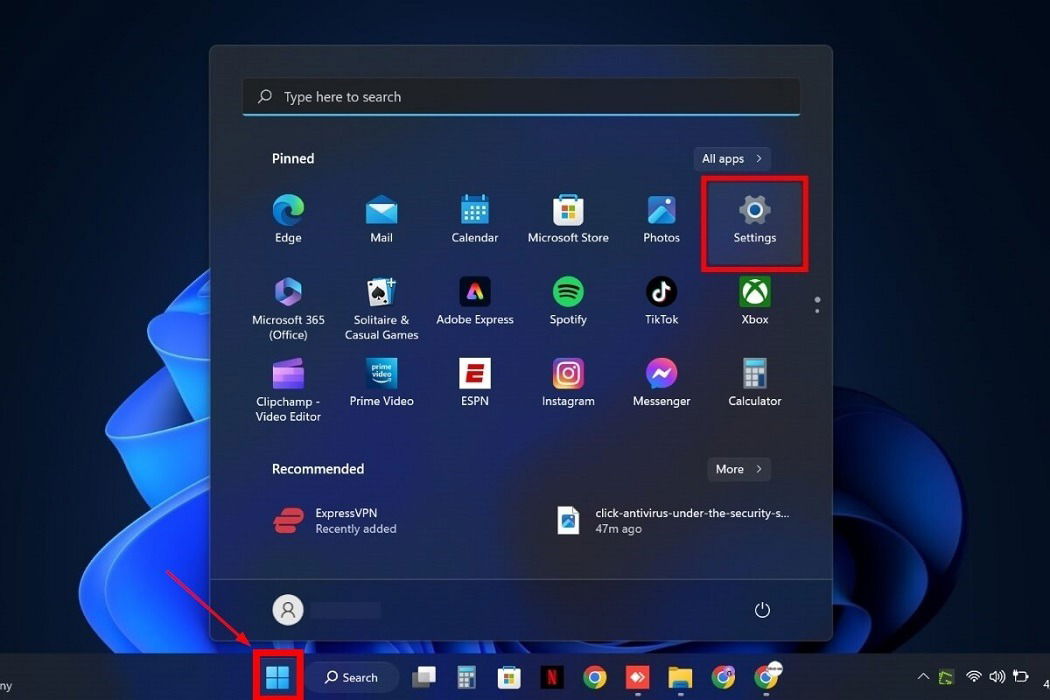 Selección de Configuración desde Inicio