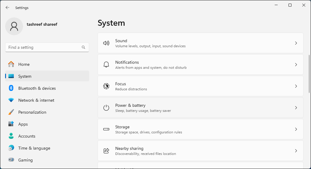 Настройки Windows 11, опция Power & Battery