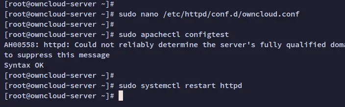 Настройка httpd — вывод терминала
