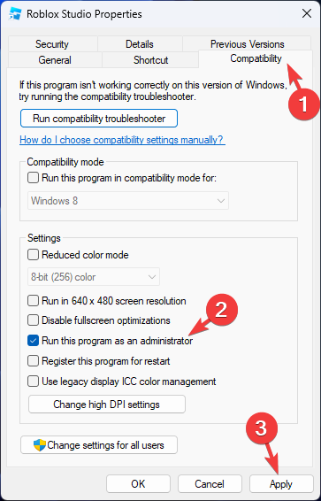 Запуск от имени администратора — свойства приложения Roblox