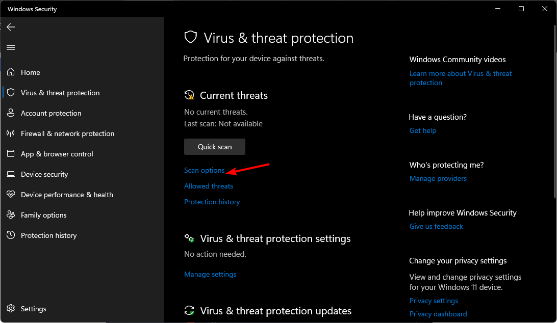 Параметры сканирования включая полное сканирование