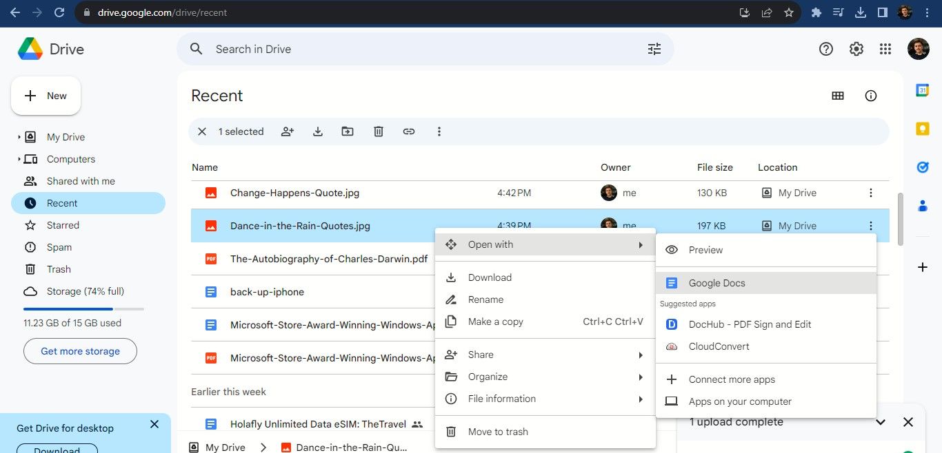 Открытие загруженного файла в Google Docs