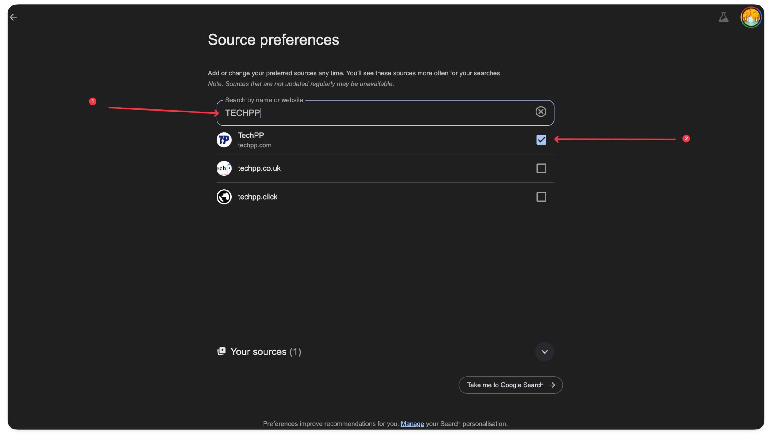 Добавьте источники в Google