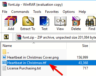 Архив шрифта в Проводнике Windows