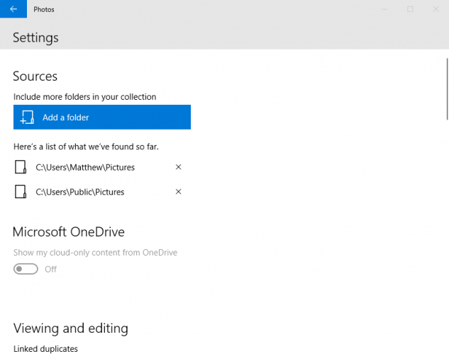 Настройки приложения «Фотографии»
