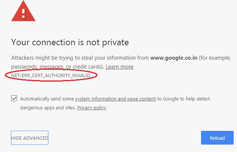 Fehlermeldung NET::ERR_CERT_AUTHORITY_INVALID in Chrome