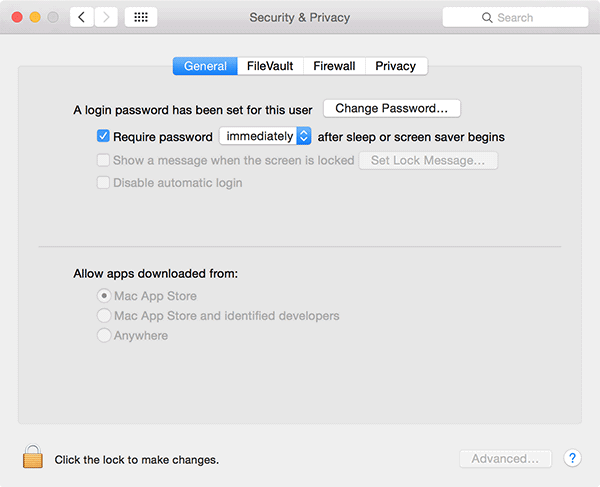 Вкладка «Брандмауэр» в настройках безопасности