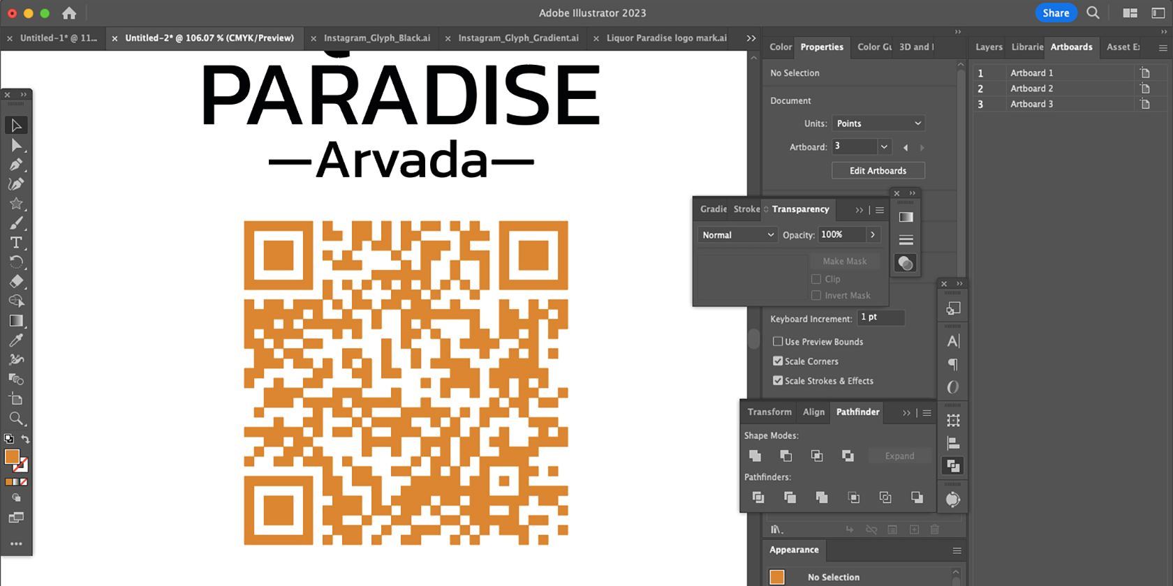 Оранжевый векторный QR-код в Adobe Illustrator на светлом фоне
