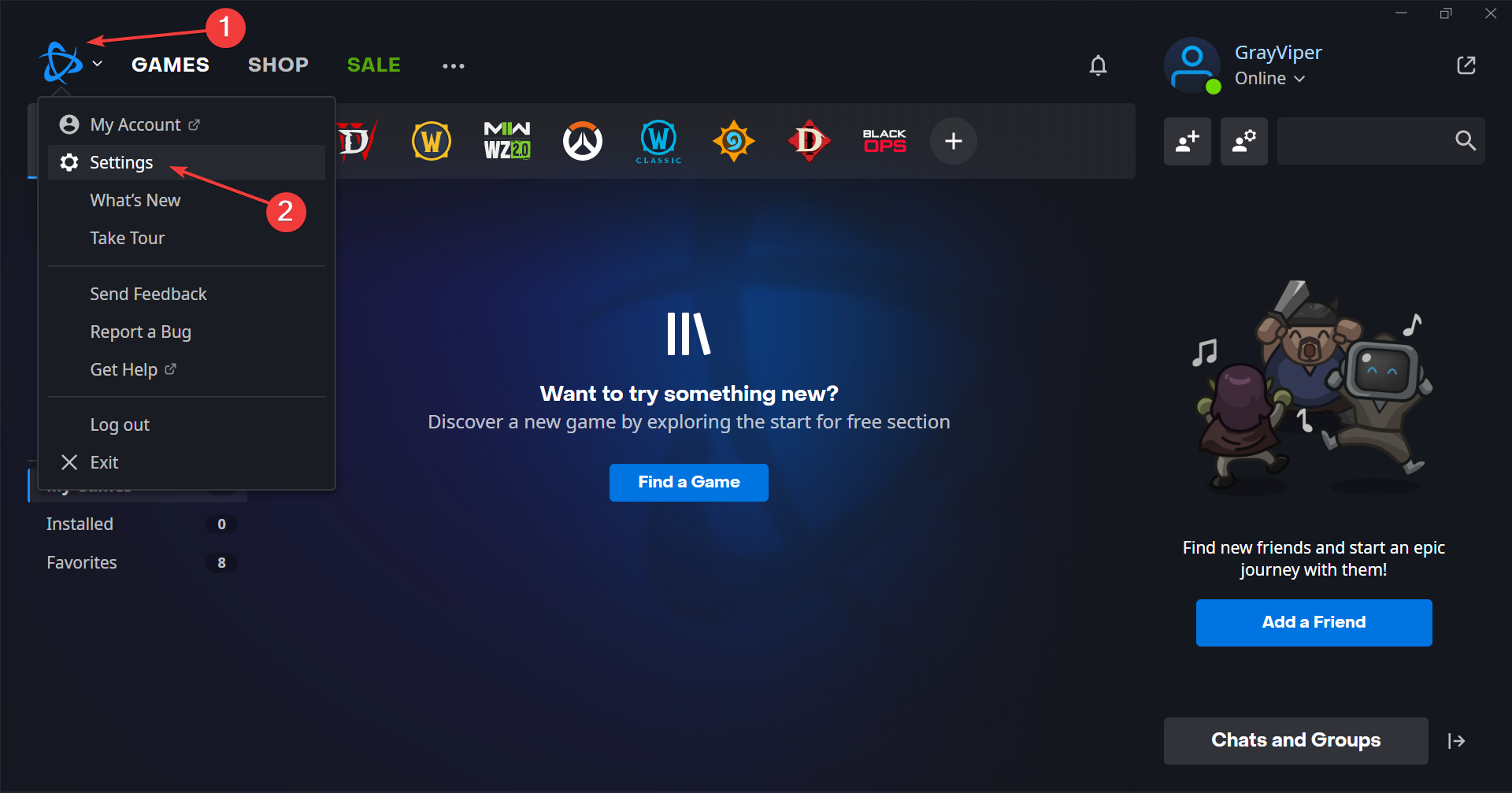 Настройки Battle.net