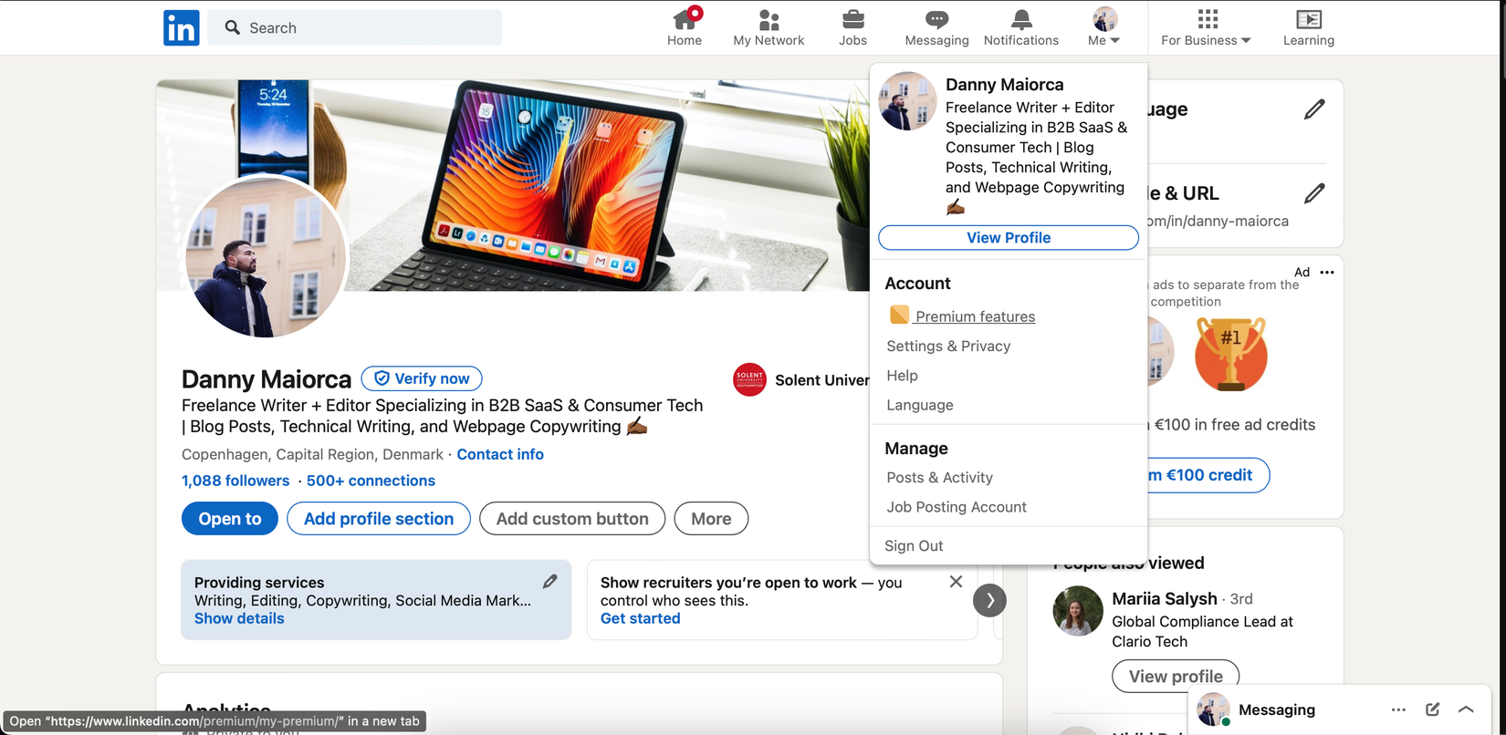 Доступ к премиум‑функциям через меню аккаунта