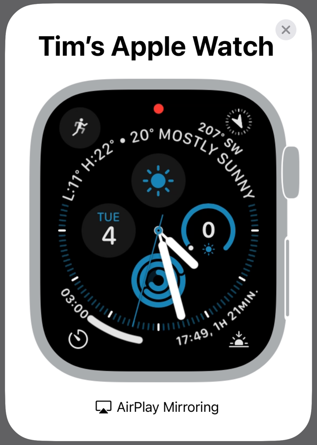 Отображение экрана Apple Watch в режиме зеркалирования