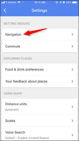Настройки навигации в Google Maps на iPhone