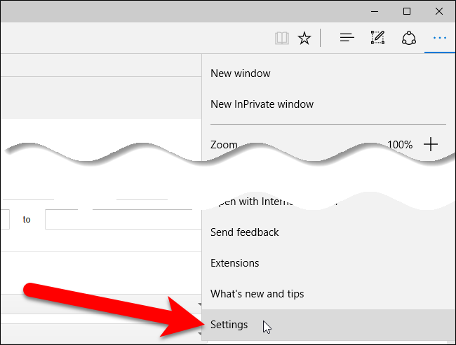 Раздел настроек в Edge