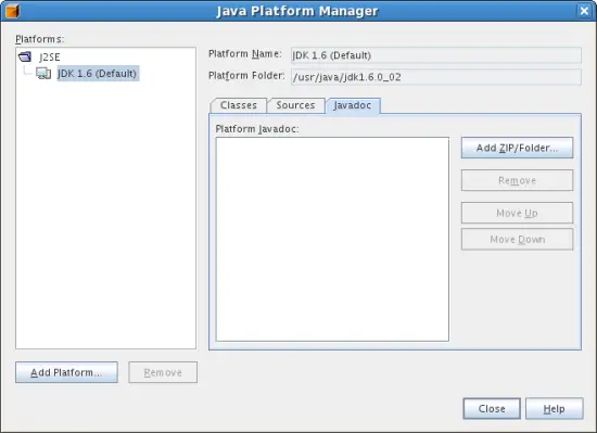 Скриншот Java Platform Manager в NetBeans