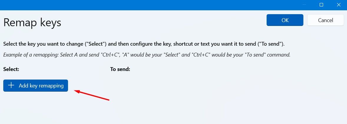 Опция добавления переназначения клавиши в PowerToys.