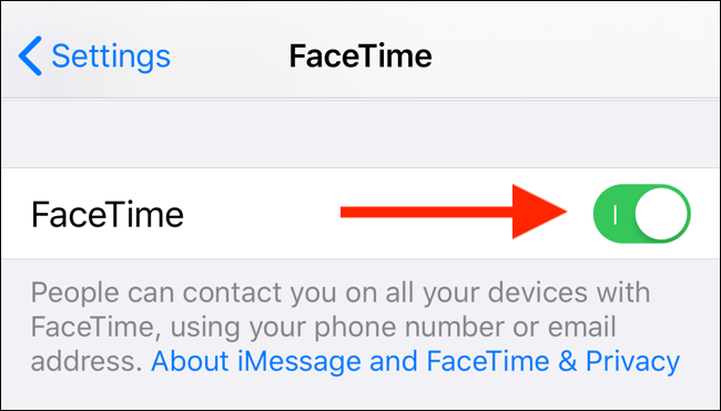 Нажмите переключатель рядом с FaceTime, чтобы отключить FaceTime на iPhone или iPad