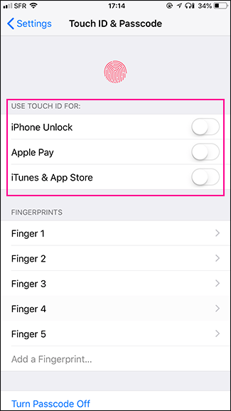 Экран: после выключения биометрии остаётся только код‑пароль