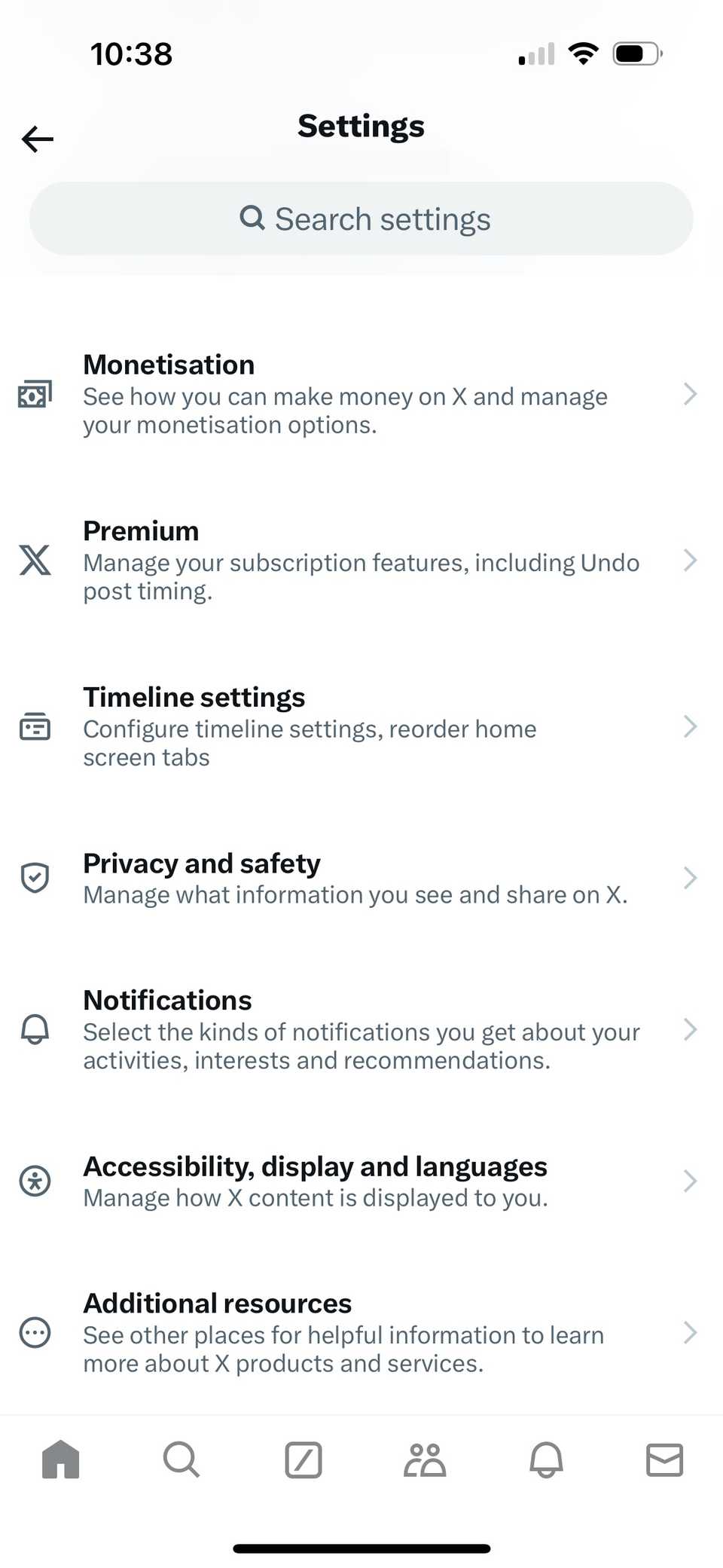 доступ к меню «Настройки и конфиденциальность» в X