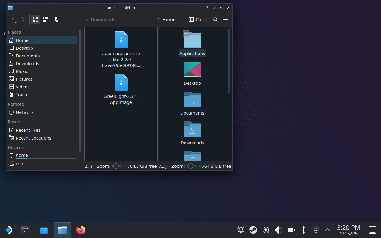 Split View в Dolphin на SteamOS.