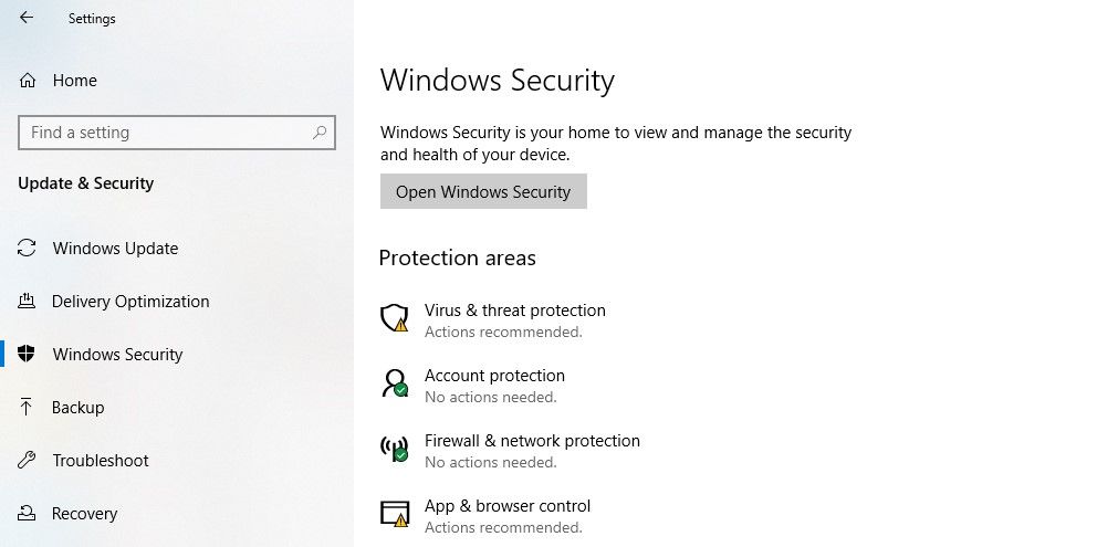 Параметр Брандмауэр и защита в Windows Security